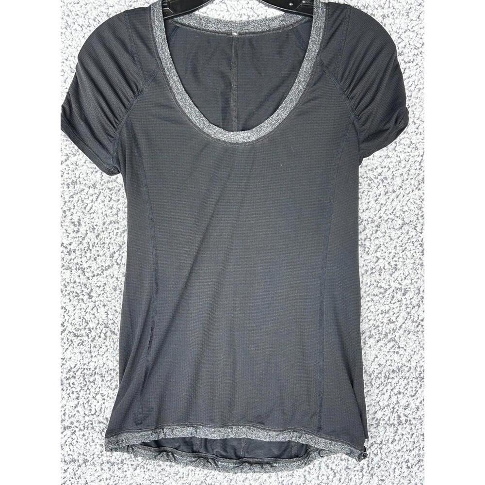 Lululemon Shirt Presta Jersey Running Cycling All Black Size 4 Adjustable EUC